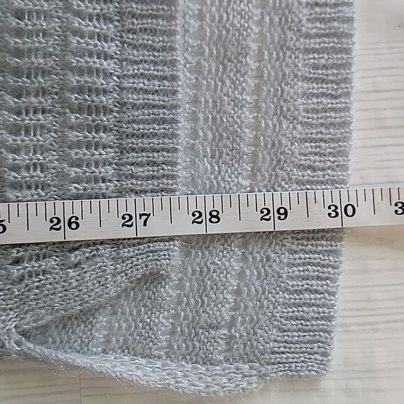 Frenchi Crocheted Knit Pullover Sweater Light Blue Grey Womens Size S - Picture 9 of 10